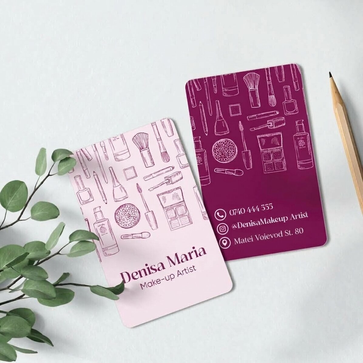 Personalizovaná hliníková vizitka s potiskem na obou stranách – Make-up Artist