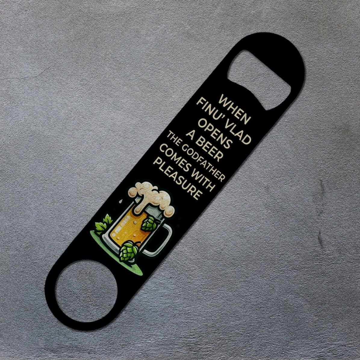 Personalizovaný otvírák na pivo s vzkazem – Kmotr a kmotřenec