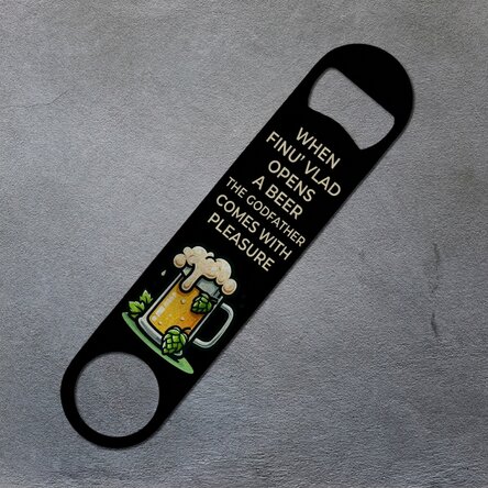 Personalizovaný otvírák na pivo s vzkazem – Kmotr a kmotřenec