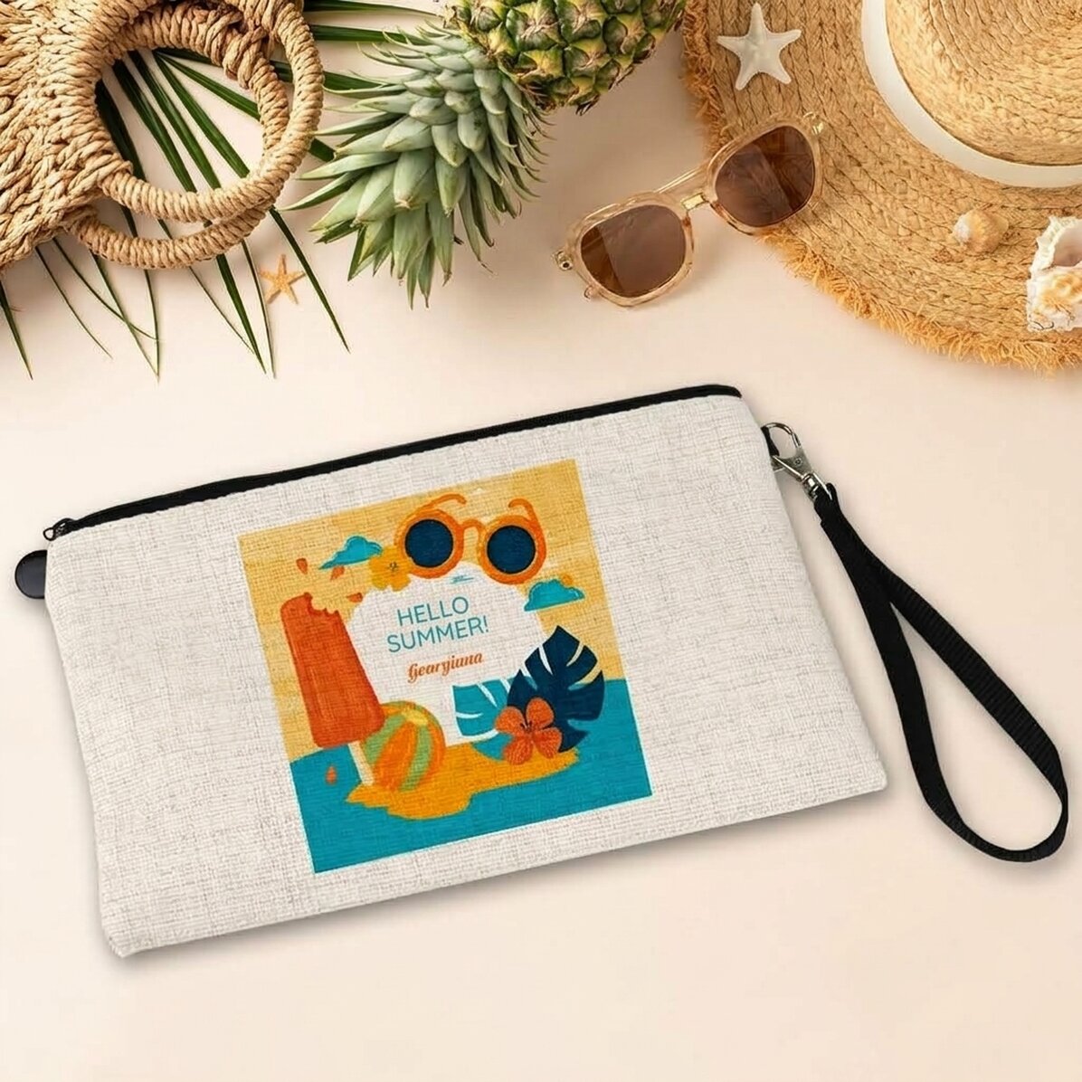 Taštička na doplňky s vlastním nápisem – Hello Summer!