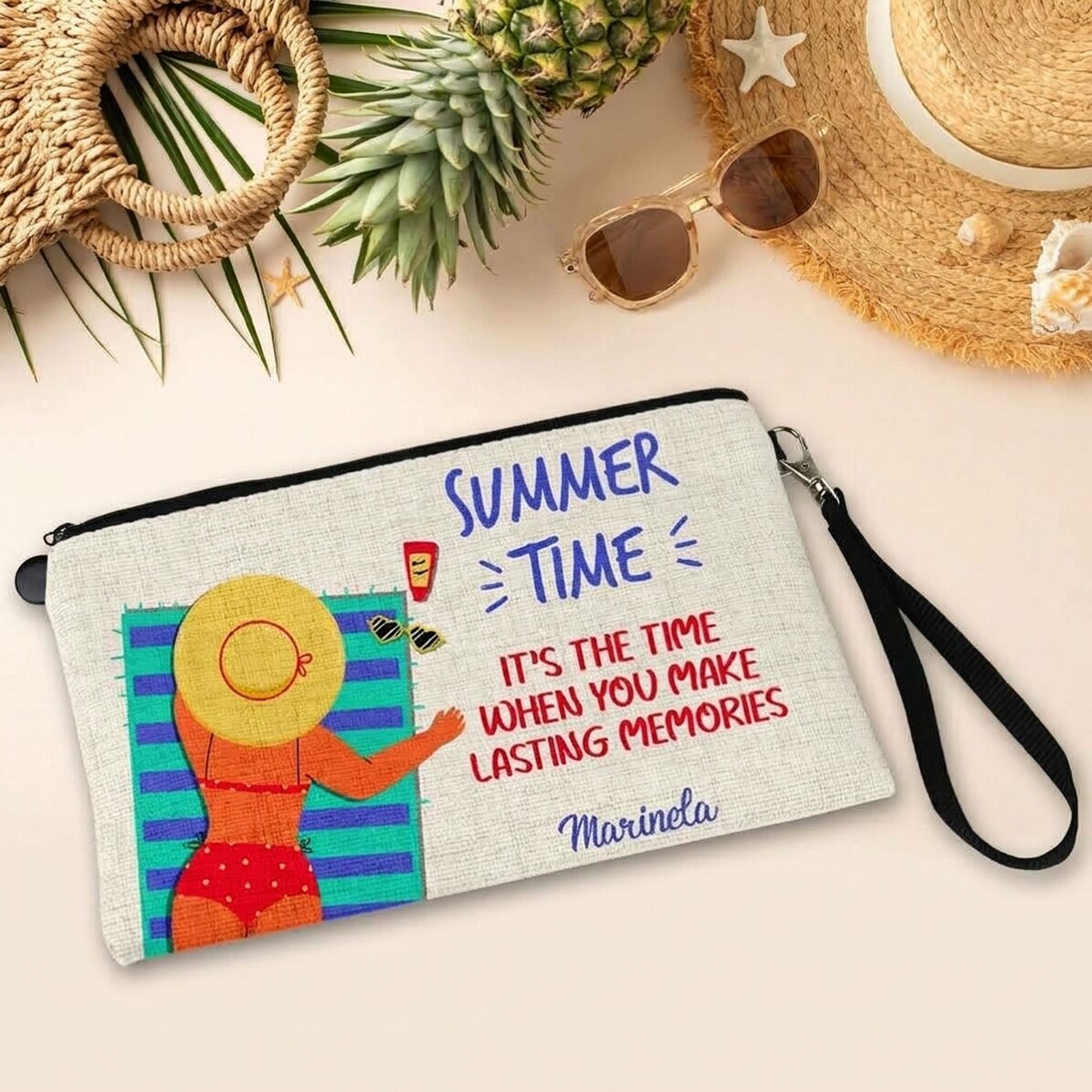 Taštička na doplňky s vlastním textem – On the beach