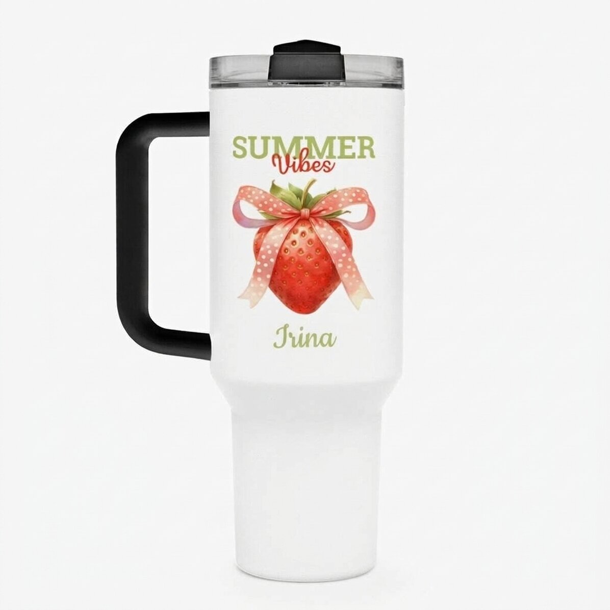 Termoska s uchem a brčkem, s osobním vzkazem – Summer Vibes