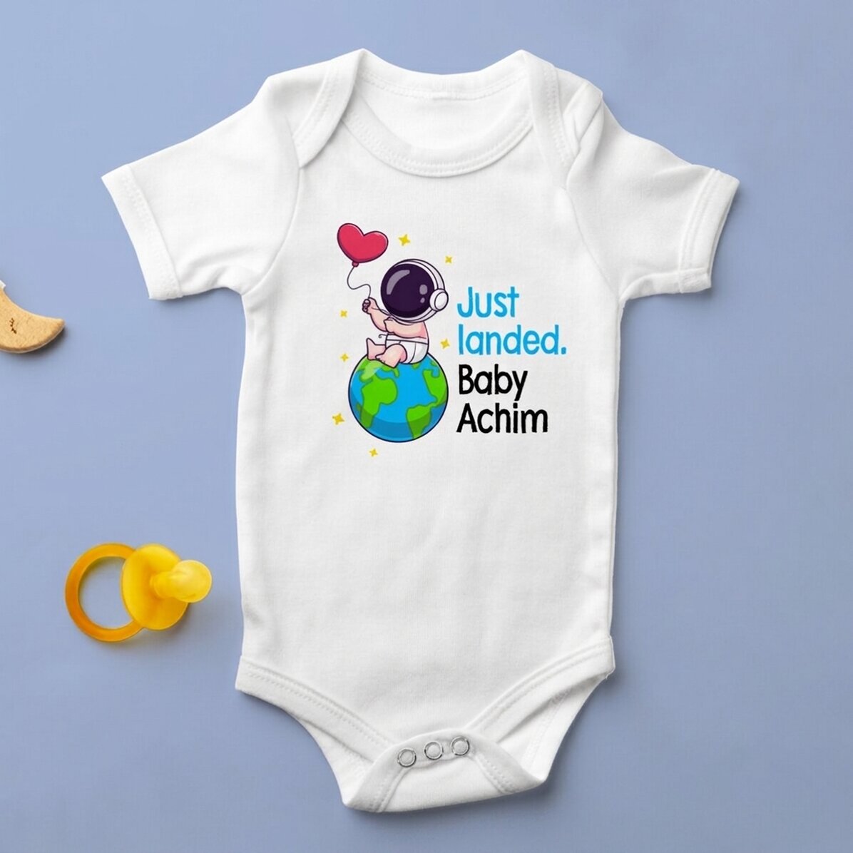 Dětské body s vlastním textem – Just landed