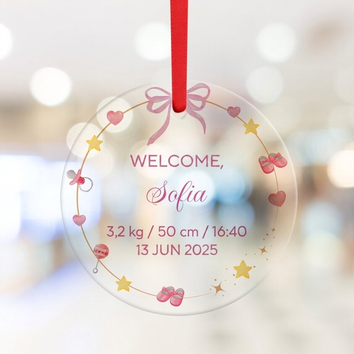 Kruhový přívěsek s vlastním textem – Welcome, Baby