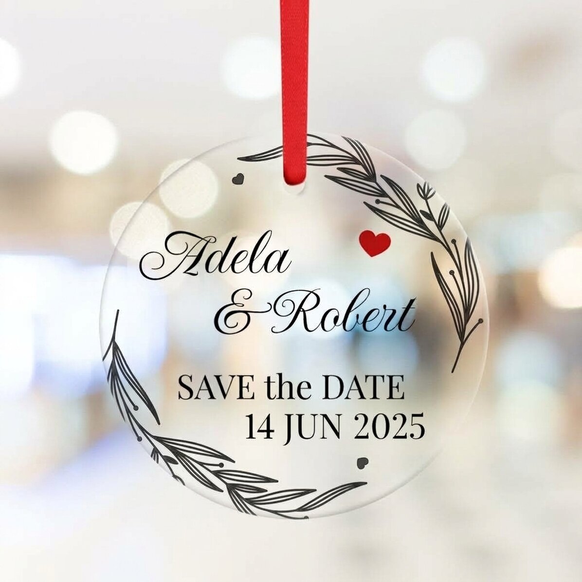 Kruhový ornament s vlastním textem – Save the date