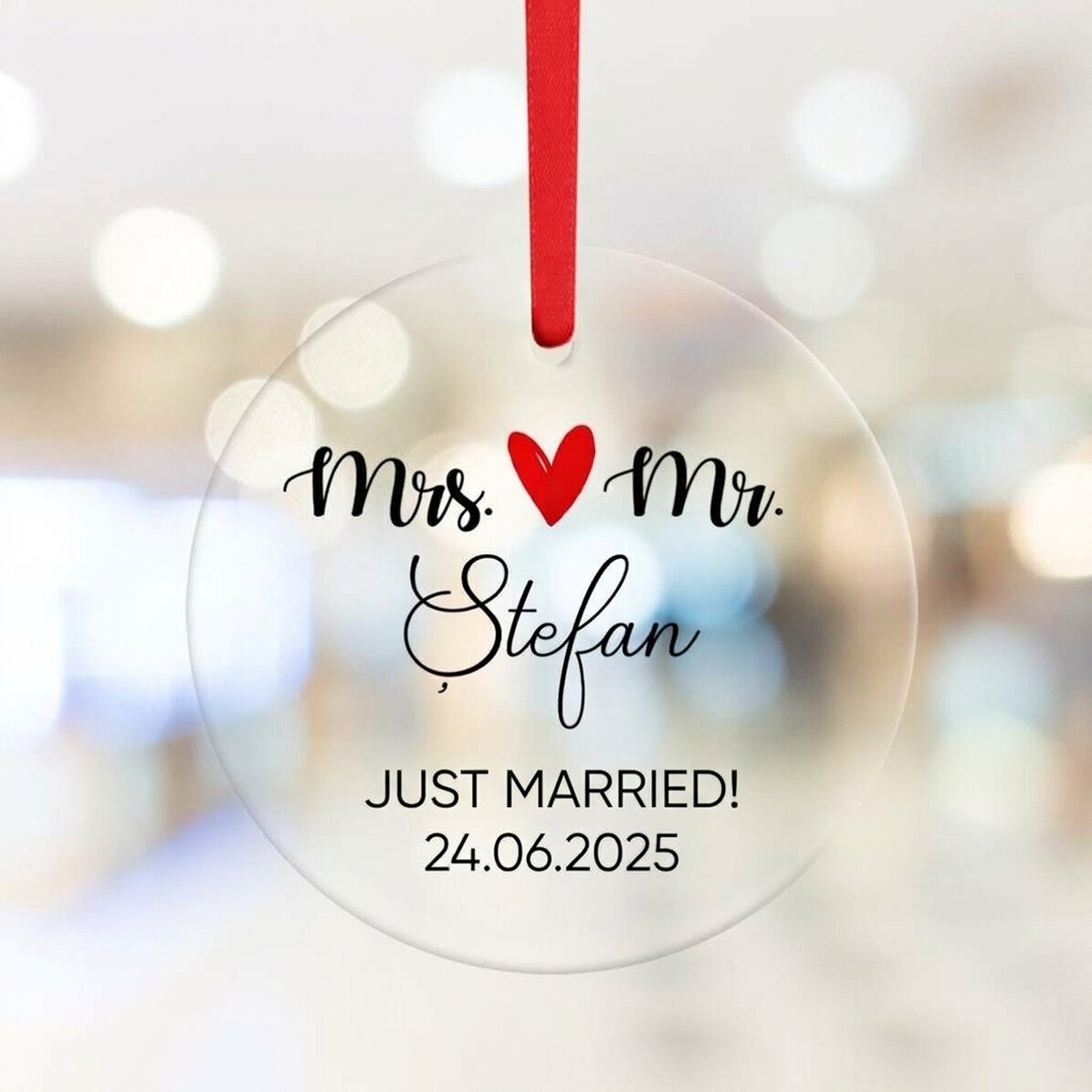 Kruhový ornament s vlastním textem – Mr & Mrs