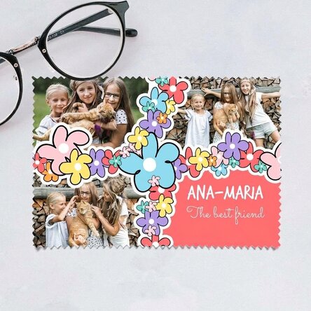Personalizovaná utěrka se 3 obrázky na čištění displejů a brýlí – Doodle flowers
