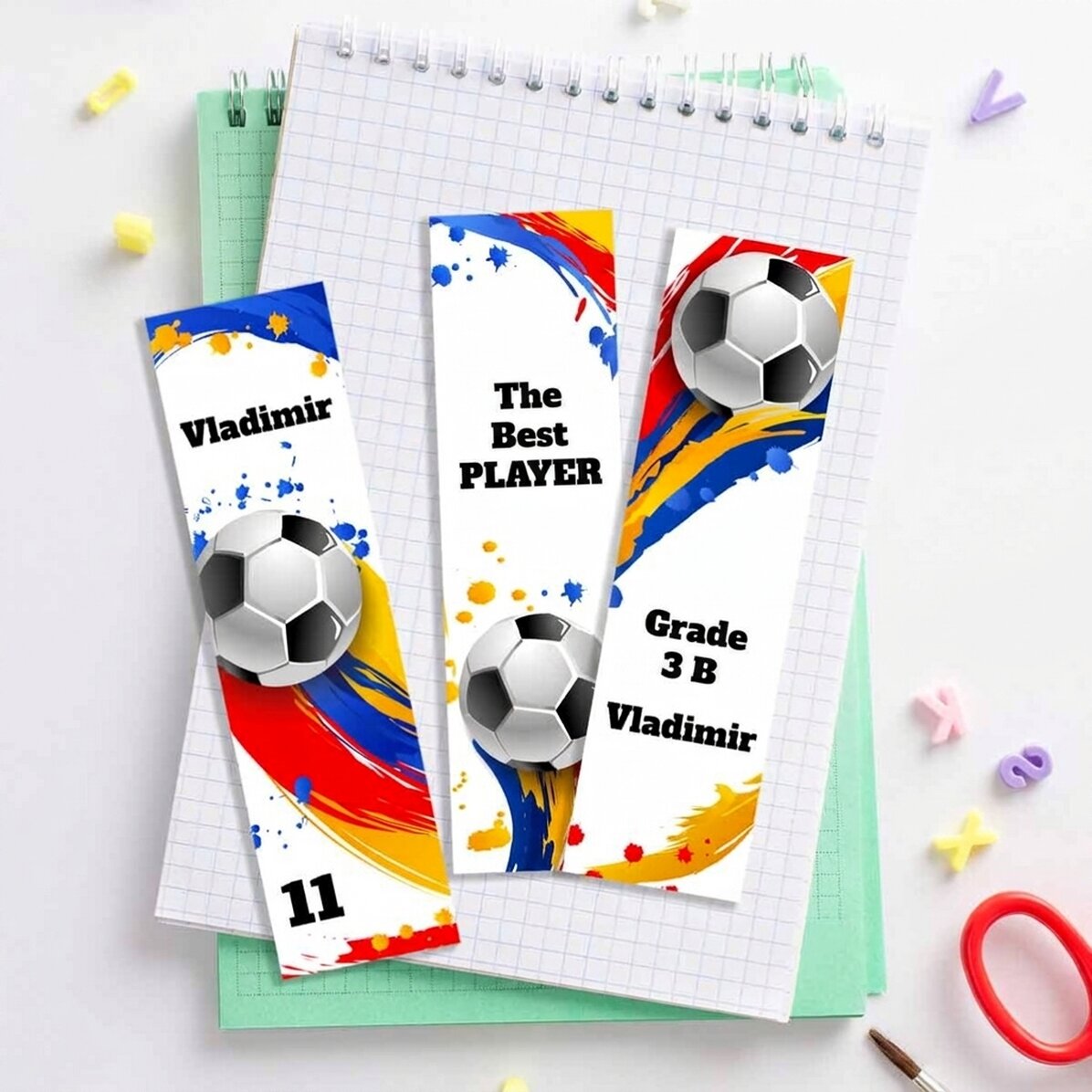 Sada 3 personalizovaných záložek s textem – Fotbal