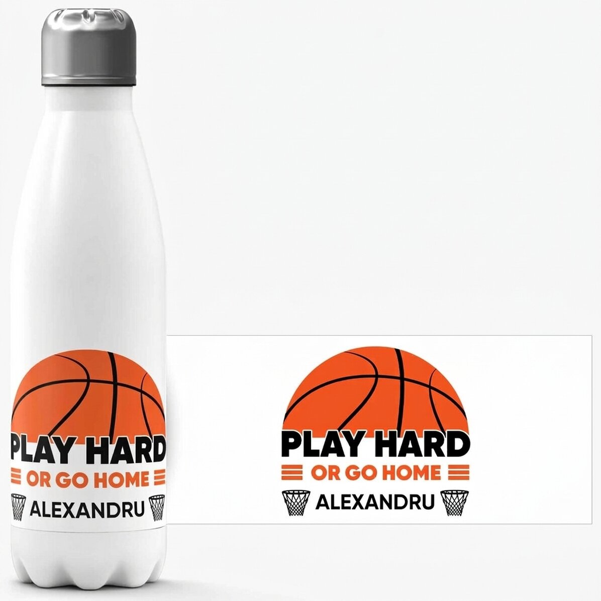 Termoska s bílou základnou s vlastním textem – Basketbal