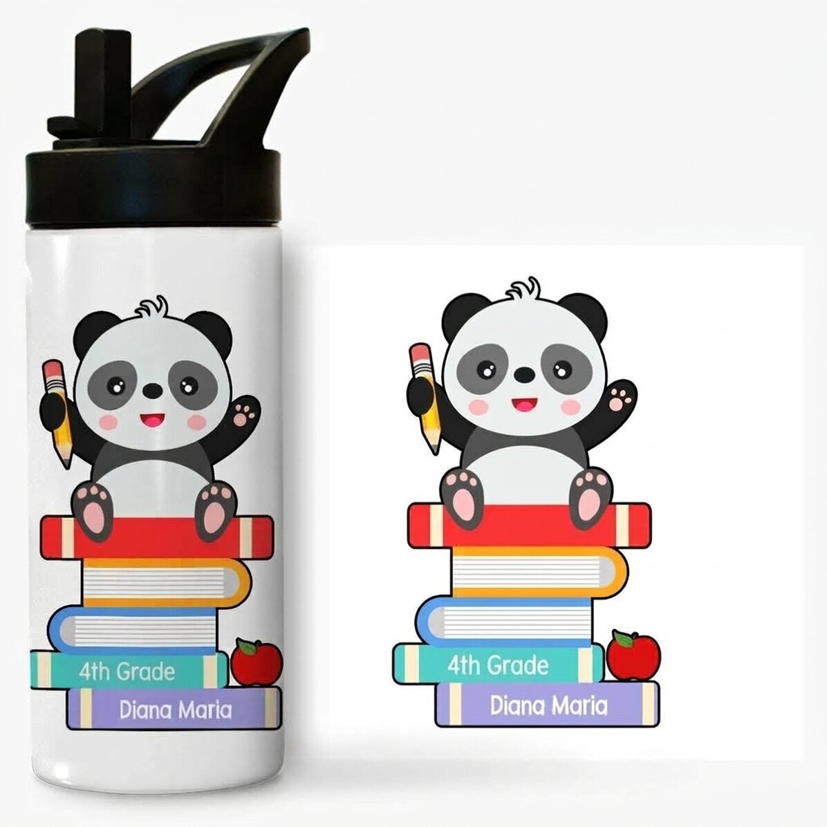 Termoska s rukojetí a brčkem s vlastním nápisem – Cute Panda