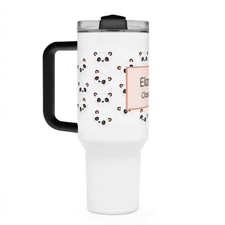 Termoska s uchem a brčkem, s vlastním textem – Cute Panda