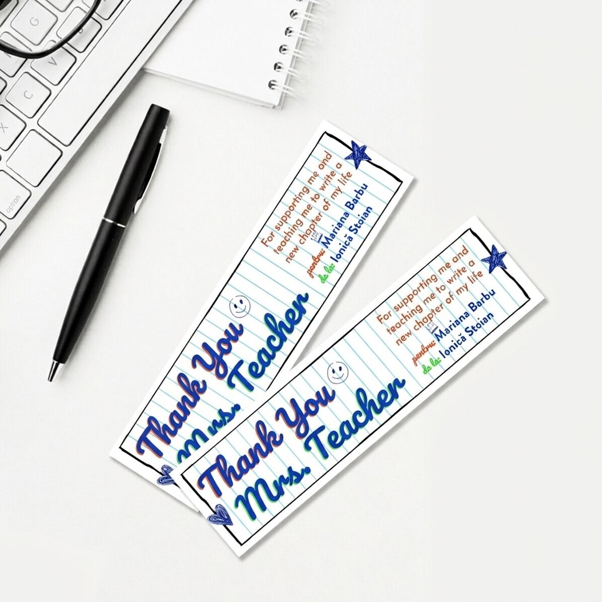 Personalizovaná záložka s textem pro učitelku – Zápisník paper