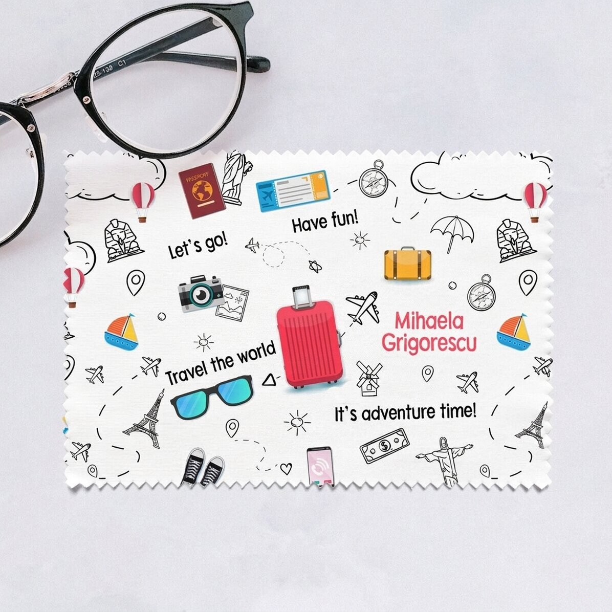 Personalizovaná utěrka na čištění displejů a brýlí – Travel