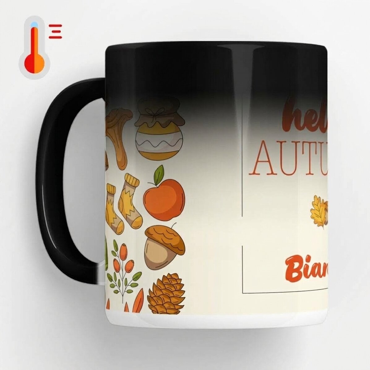Termocitlivý hrnek s vlastním textem – Hello Autumn