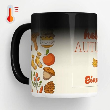 Termocitlivý hrnek s vlastním textem – Hello Autumn