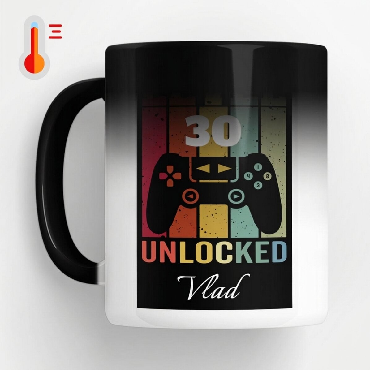 Termocitlivý hrnek s vlastním textem – Level Unlocked