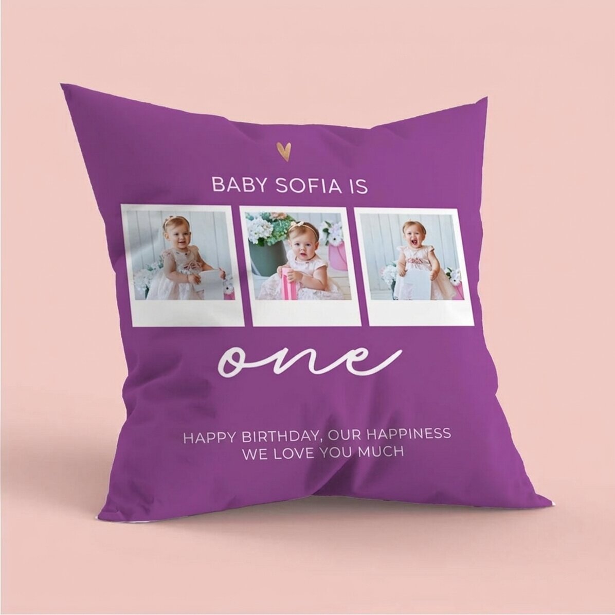 Personalizovaný polštář se 3 fotkami a vzkazem – Birthday baby