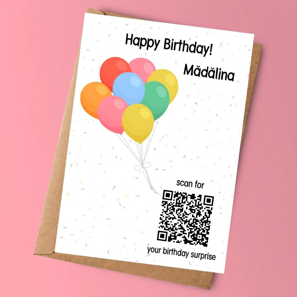 Personalizovaná karta s textem a QR kódem – Objevte překvapení