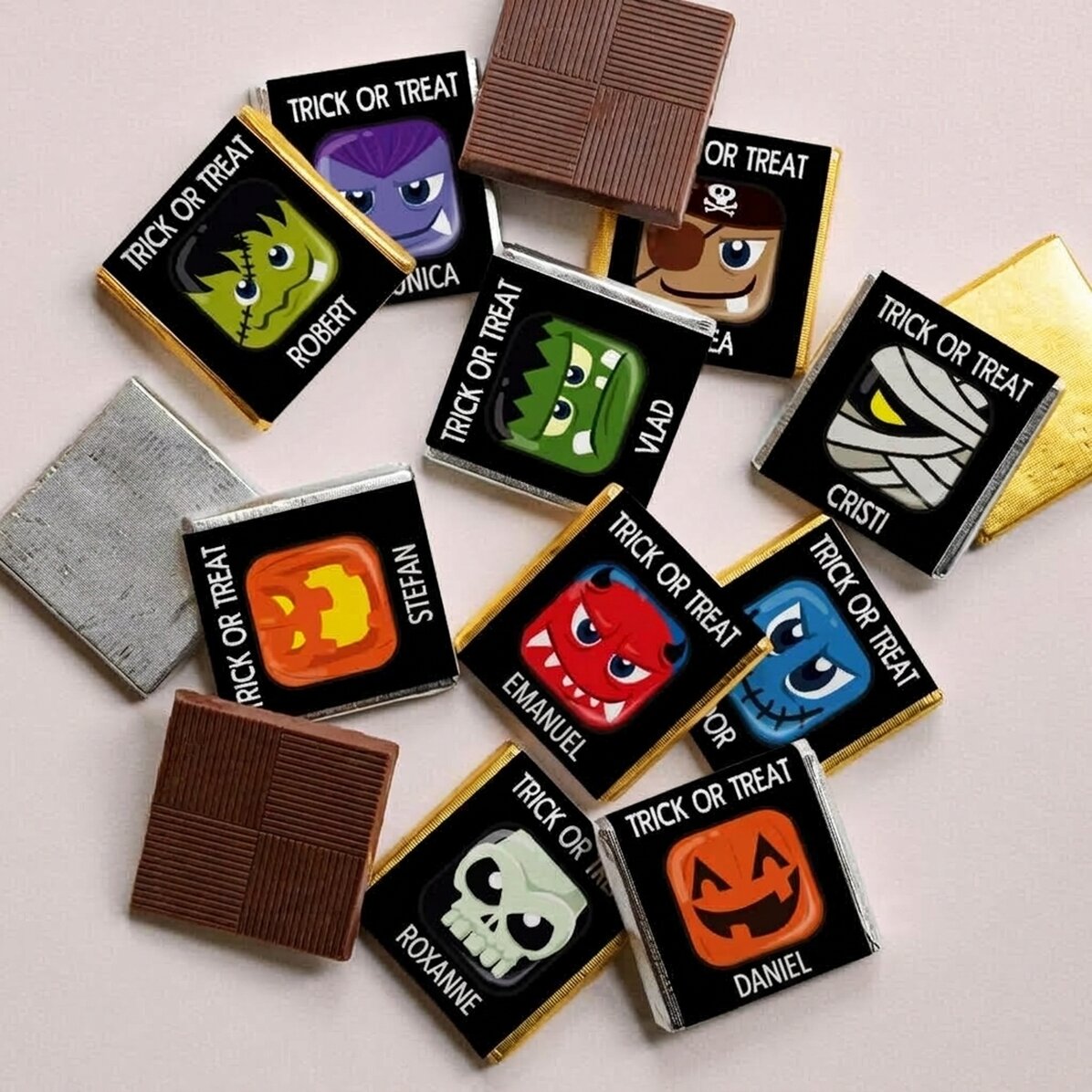 Sada 10 mini čokolád s vlastním textem – Trick or Treat