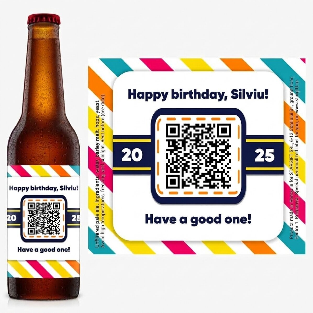 Pivo s vlastním textem a QR kódem – Všechno nejlepší k narozeninám