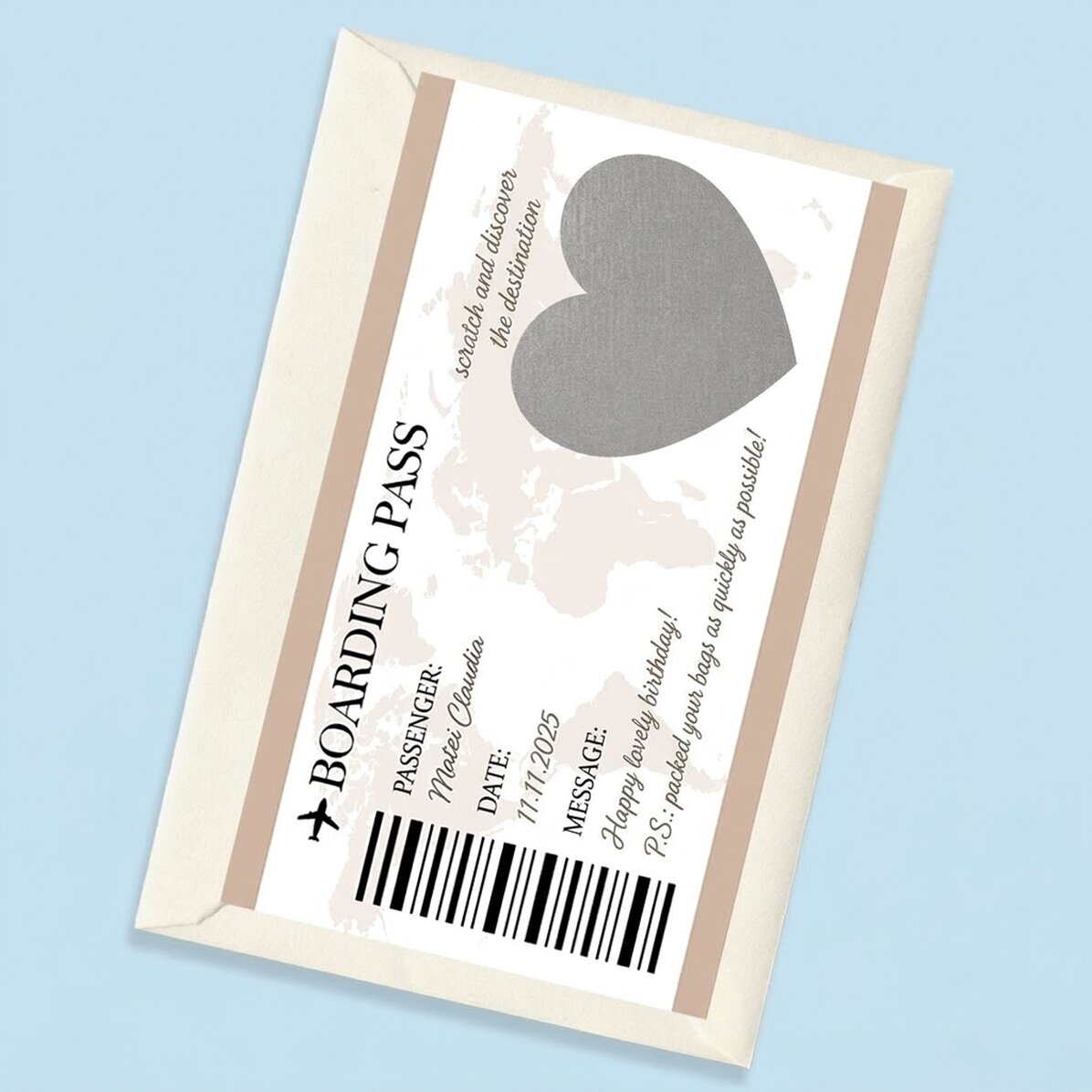 Personalizovaná stírací karta s textem – palubní vstupenka
