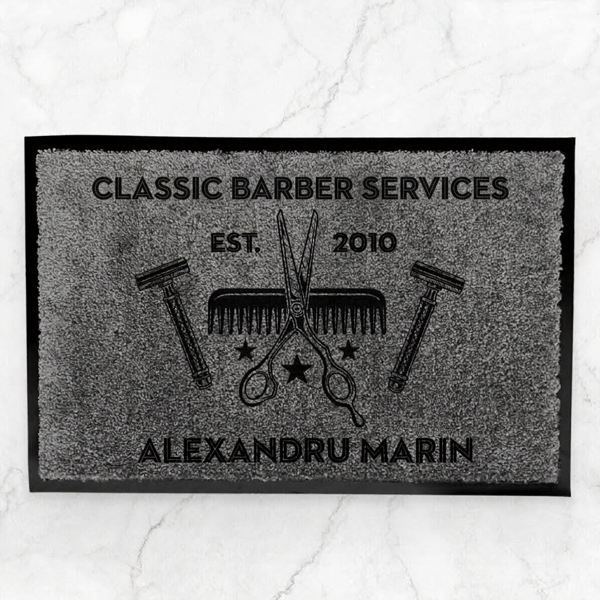 Vlastní vstupní rohož do interiéru s textem – Barber Shop