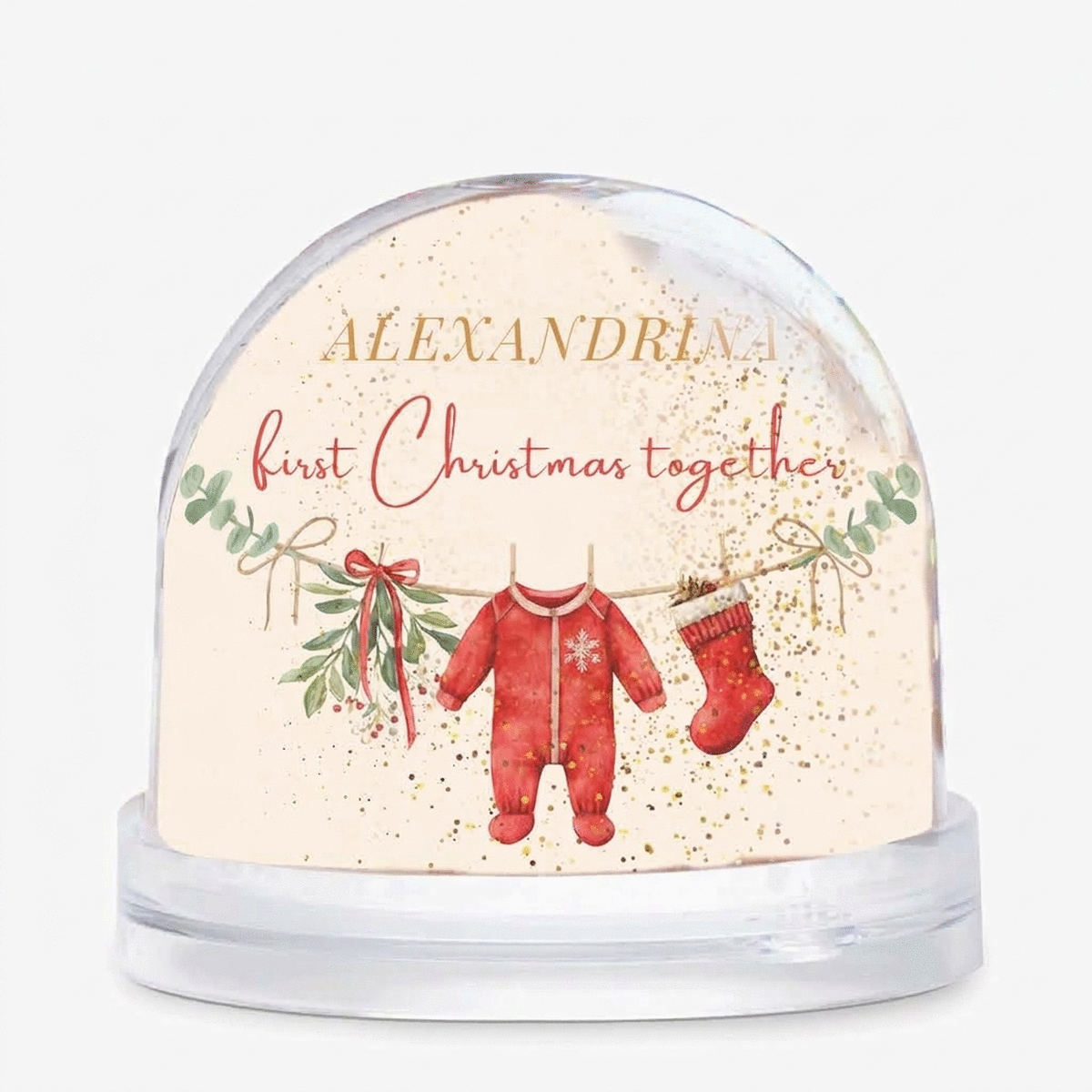Personalizovaná stolní koule s vzkazem a fotografií – First Christmas