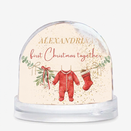 Personalizovaná stolní koule s vzkazem a fotografií – First Christmas
