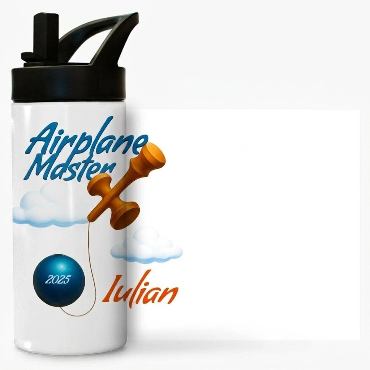 Termoska s rukojetí a brčkem s vlastním jménem pro děti – Airplane Master