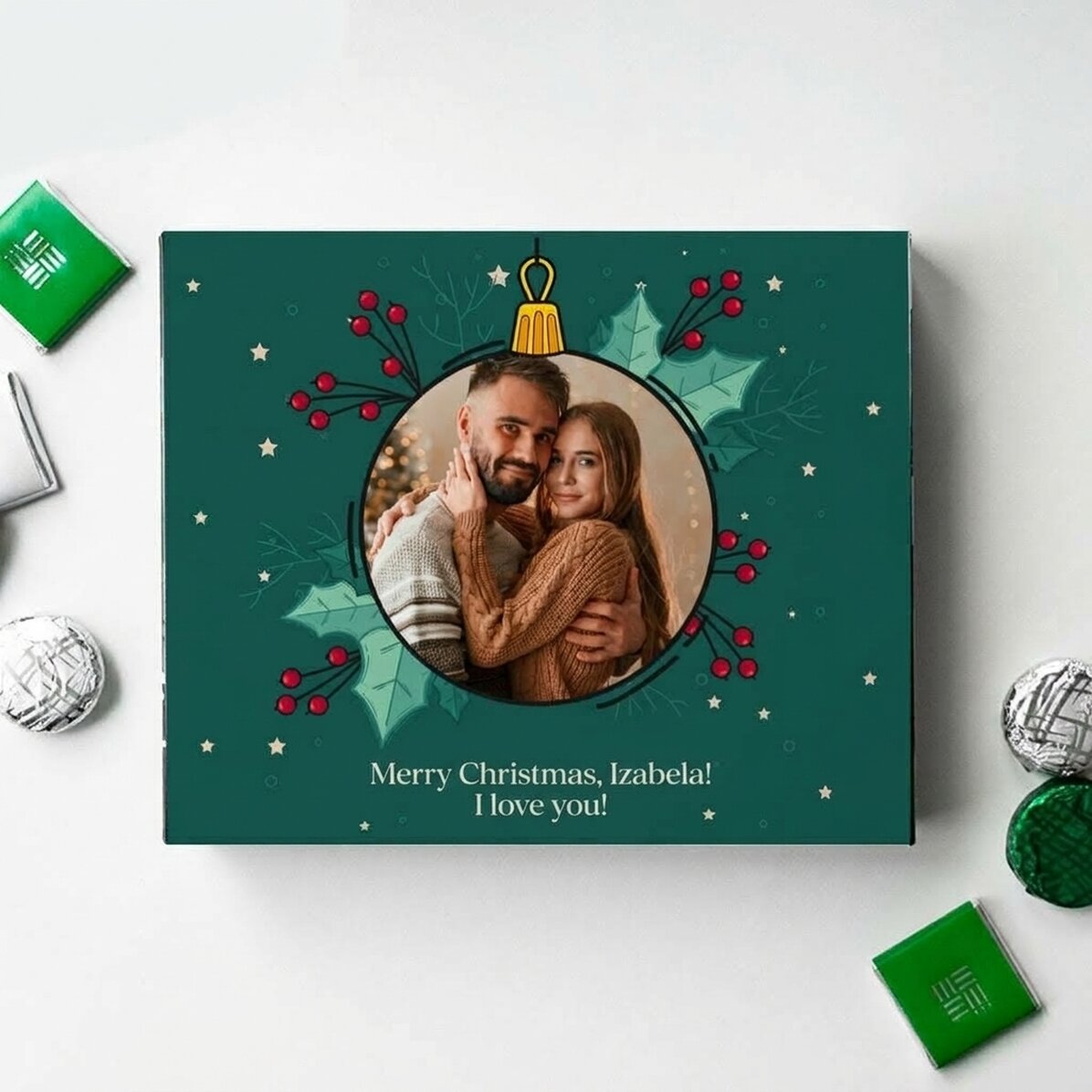 Krabička bonbónů s vlastní fotografií a textem – Vánoce