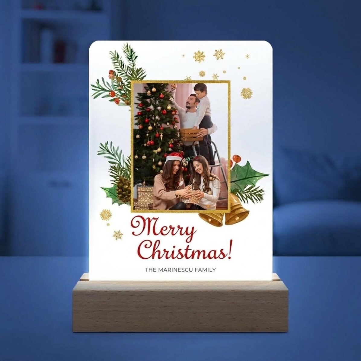 Personalizovaná LED noční lampička s fotografií a textem – Glitter Frame
