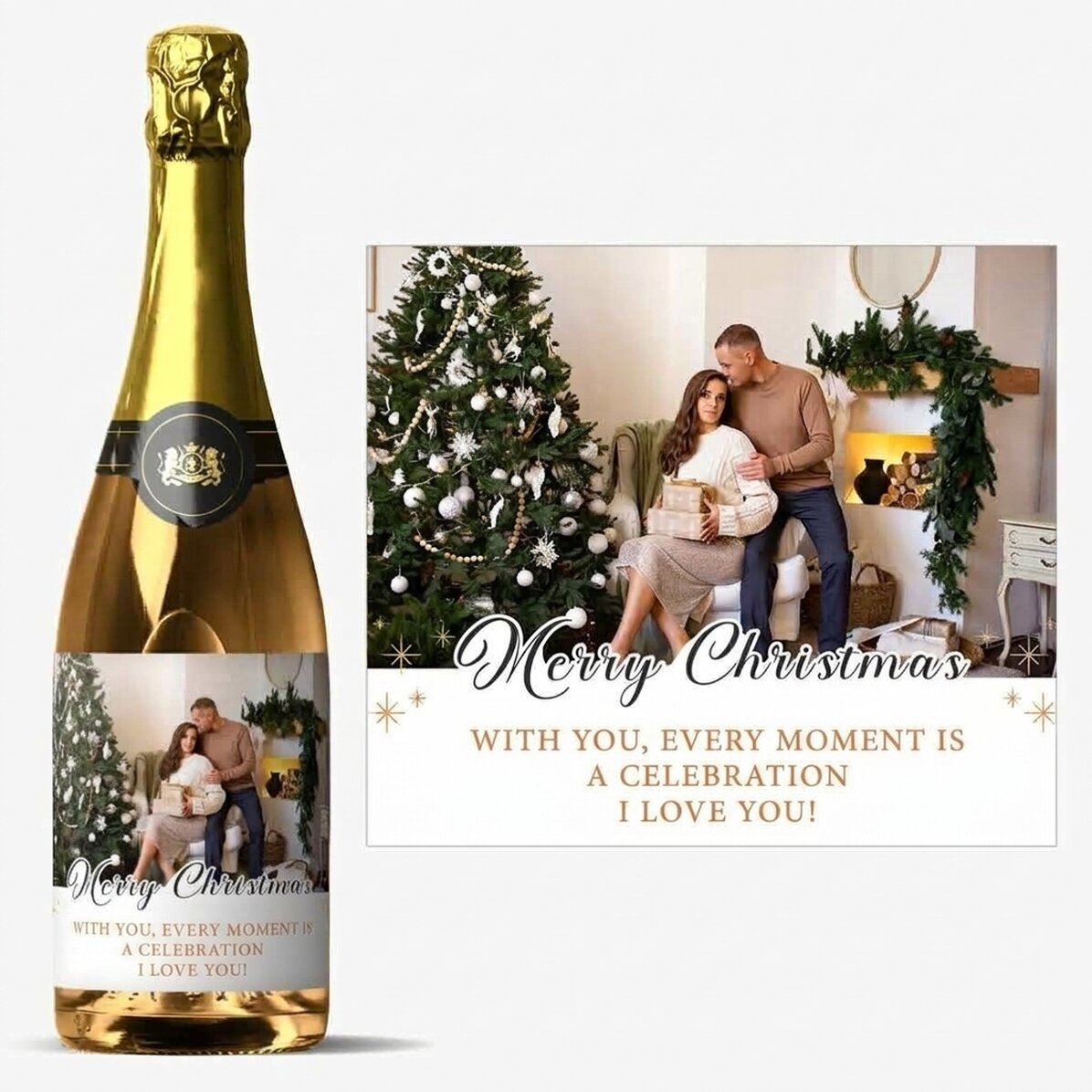 Šumivé víno s vlastním textem a fotografií – Merry Christmas