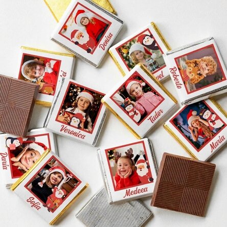 Set of 10 mini chocolates personalised with photos and names - Cute Christmas