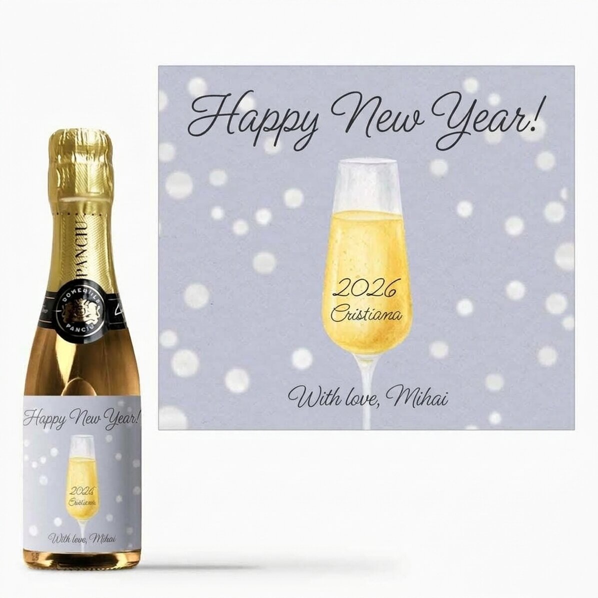 Mini sklenička na šumivé víno s vlastním textem – Champagne Glass