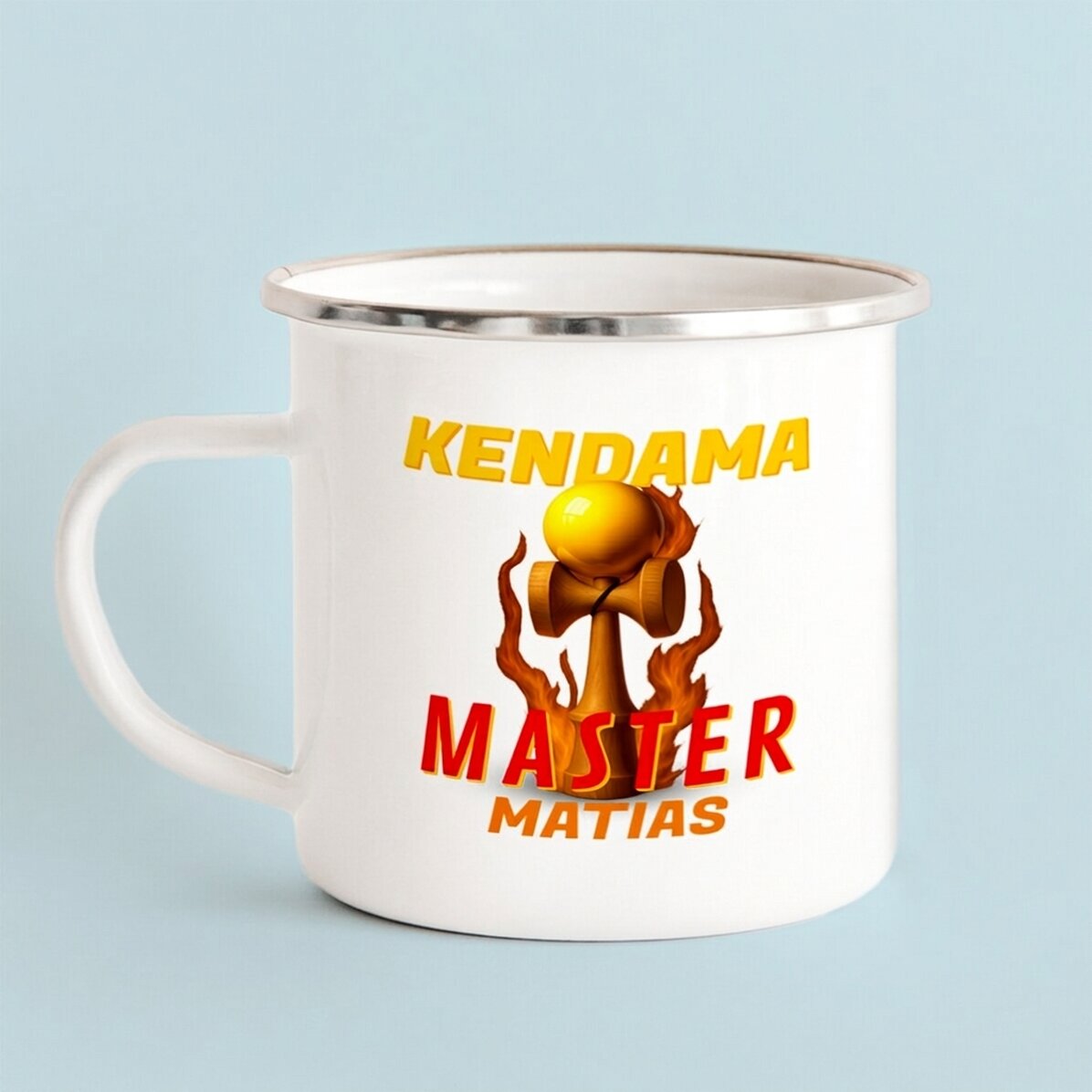 Smaltovaný kovový hrnek s jménem pro děti – Kendama Master