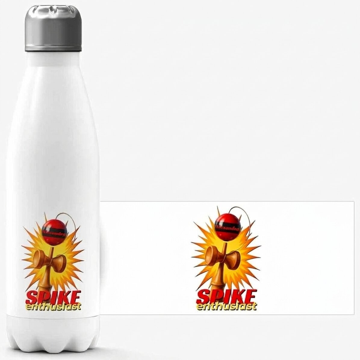 Termoska s bílou základnou s vlastním textem – Spike Enthusiast