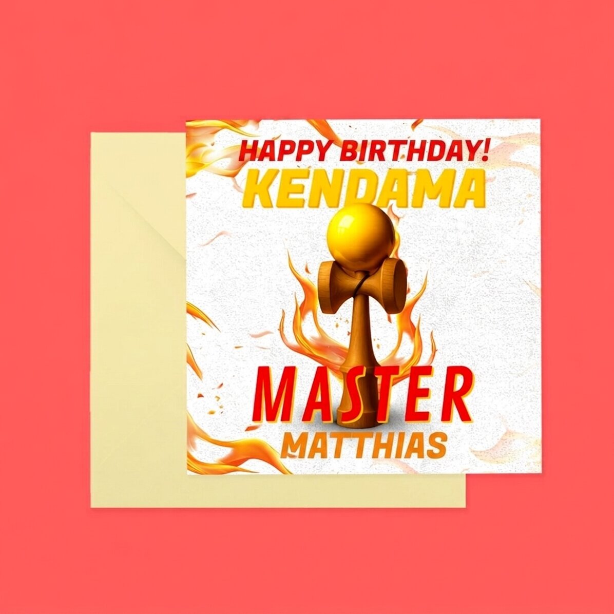 Čtvercová karta s vlastním textem – Kendama Master
