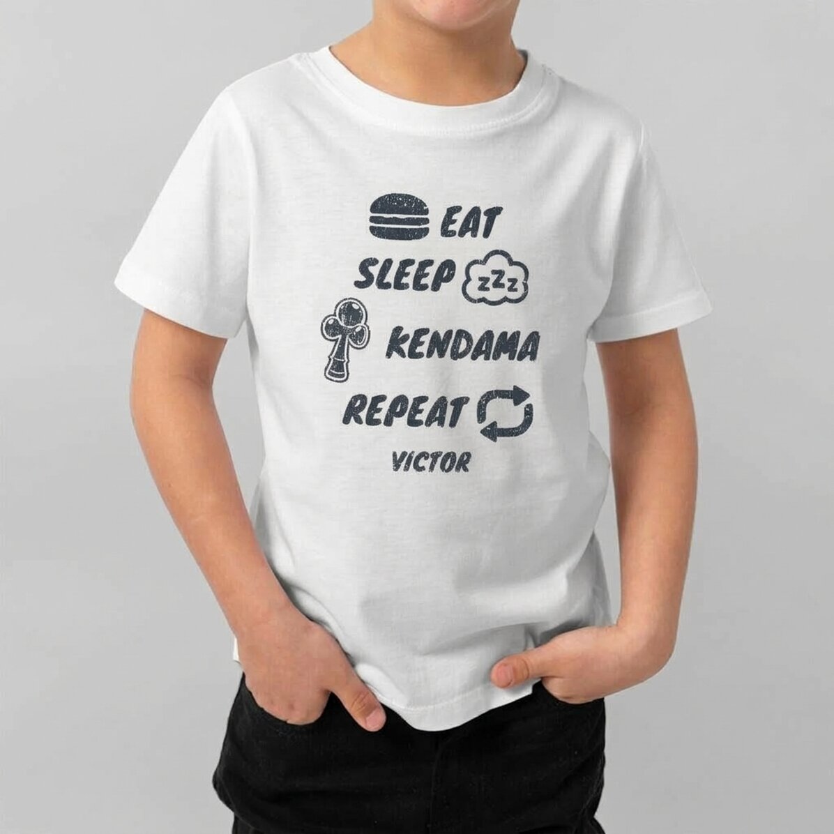 Dětské bavlněné tričko s vlastním nápisem – Eat, sleep, kendama, repeat