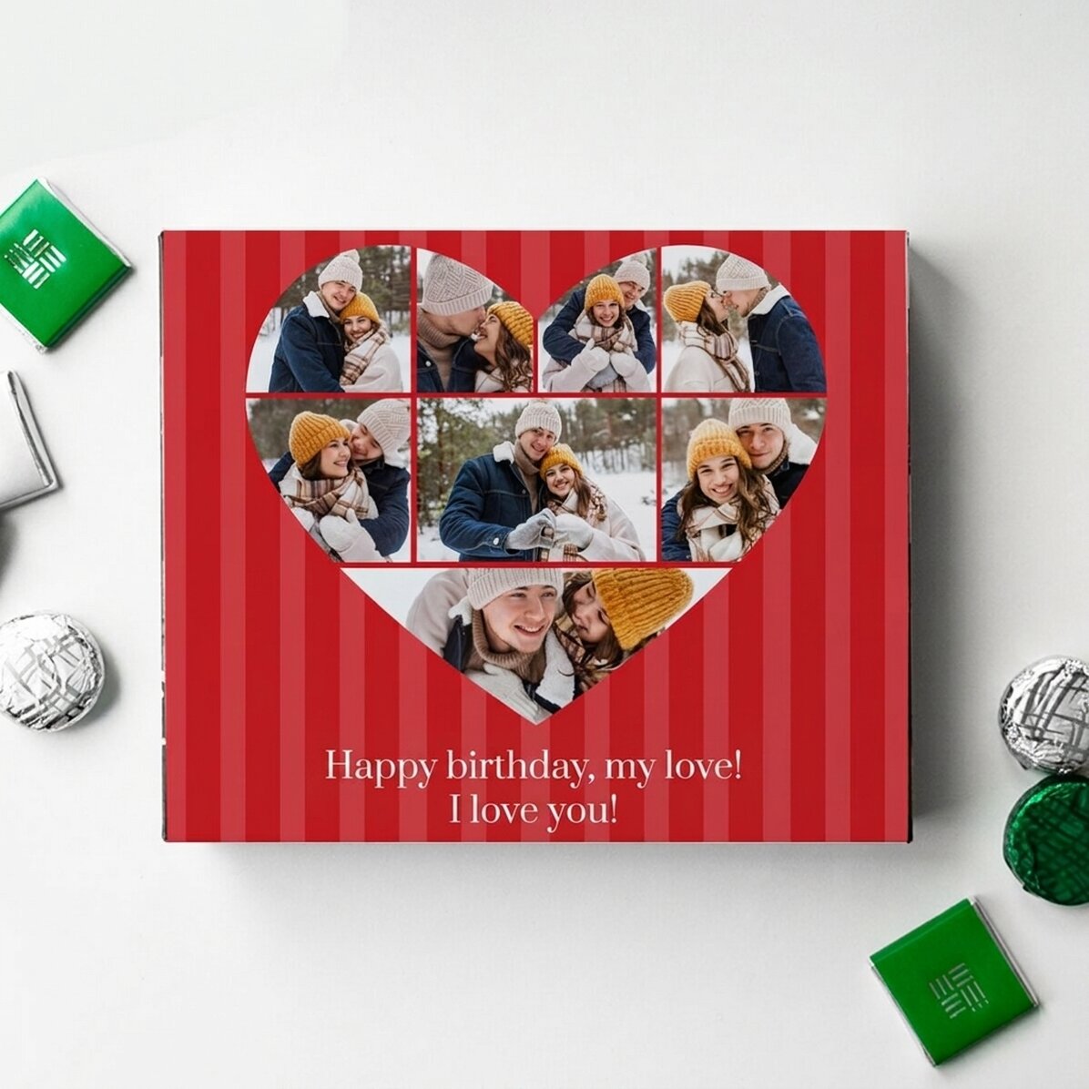 Personalizovaná krabička bonbónů s 8 fotografiemi a vzkazem – Láska