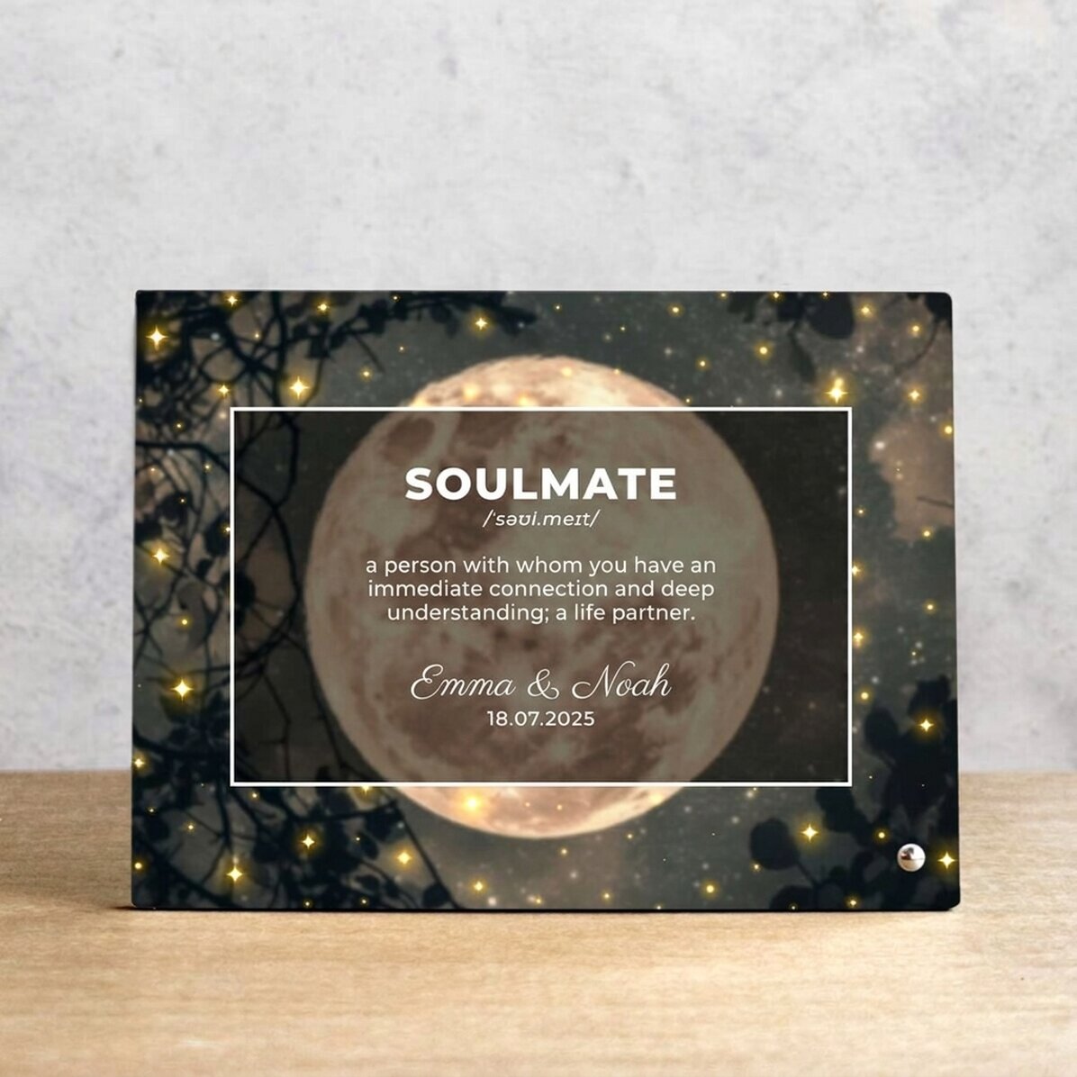 Personalizovaný rámeček na fotku na stůl s textem – Full moon compatibility