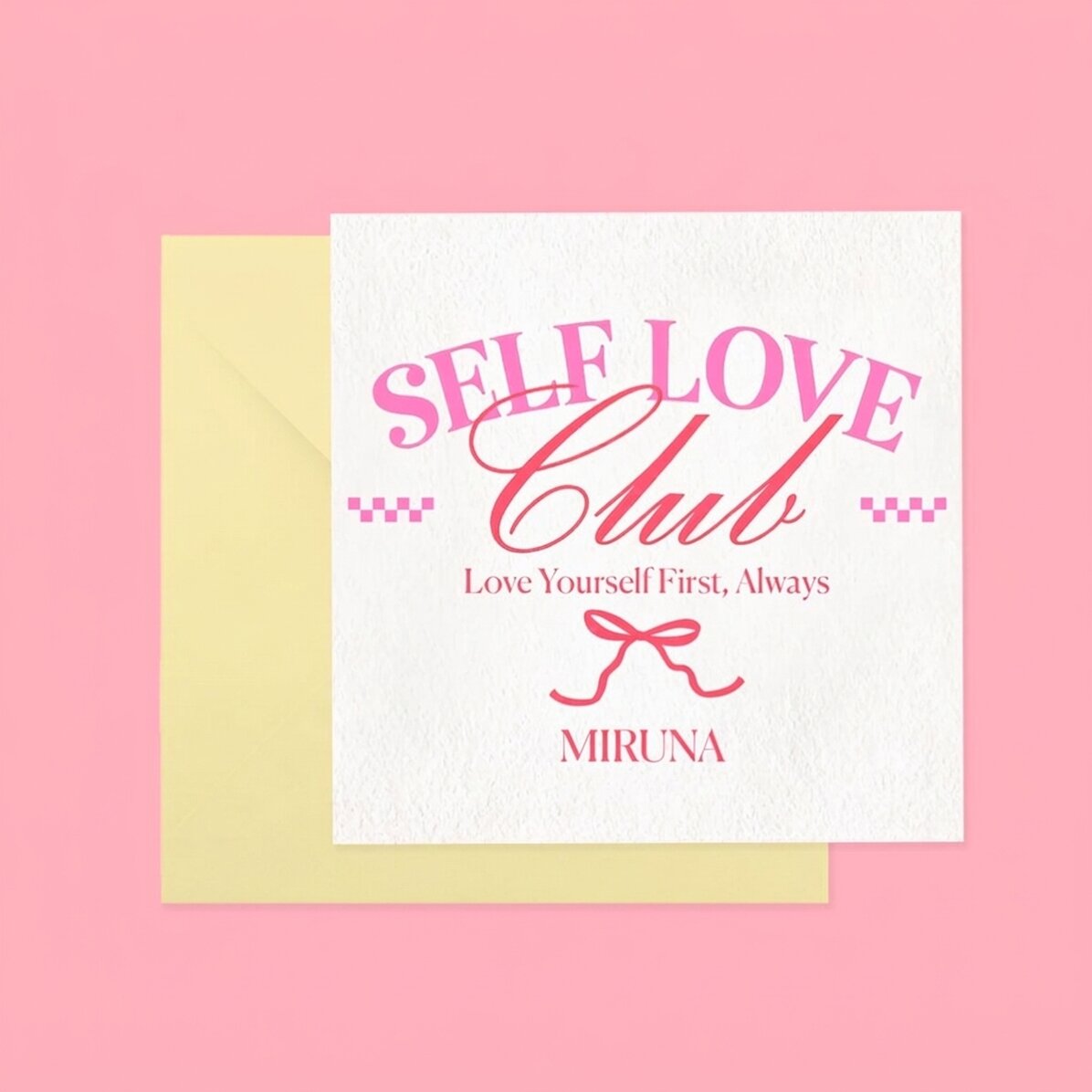 Čtvercová karta s vlastním textem – Self Love Club