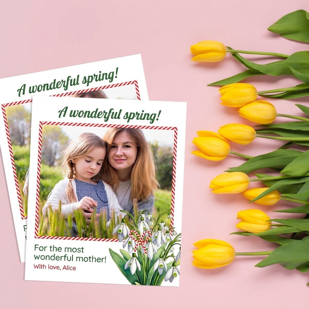 Personalizovaná fotografie o rozměrech 10 × 12 cm s obrázkem a textem – Jaro