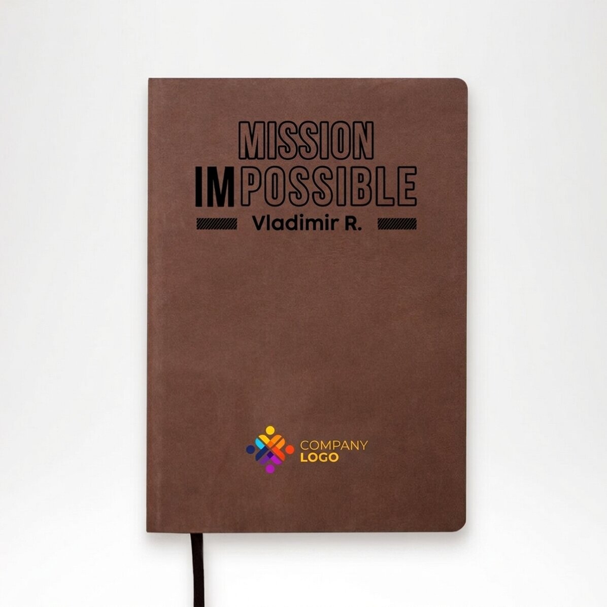 Barevný kožený diář na míru s logem a jménem – Mission possible