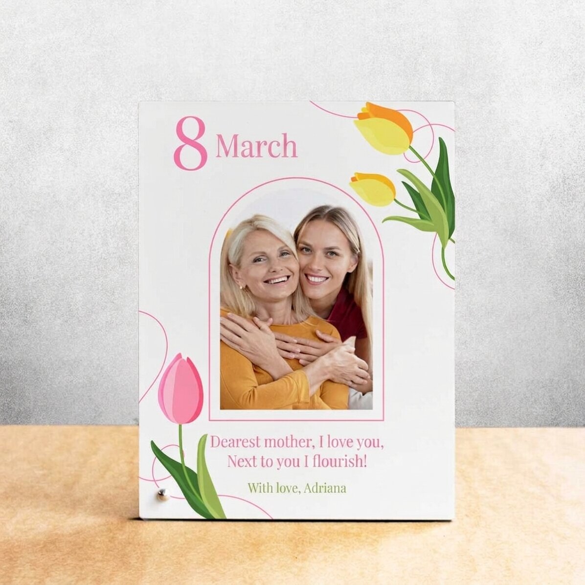 Personalizovaný stolní fotorámeček s fotografií a textem – Flowers