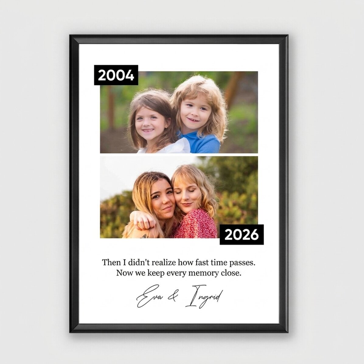 Personalizovaný obraz se 2 fotografiemi a vzkazem – Tehdy a dnes