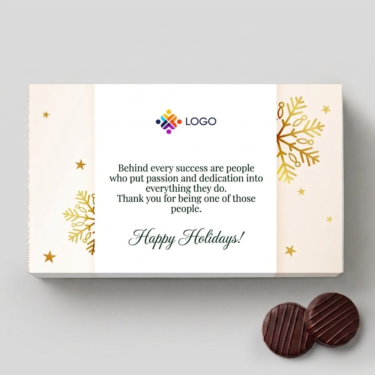 Krabička bonbónů s krémovou náplní s vlastním logem a vzkazem – Gold Christmas