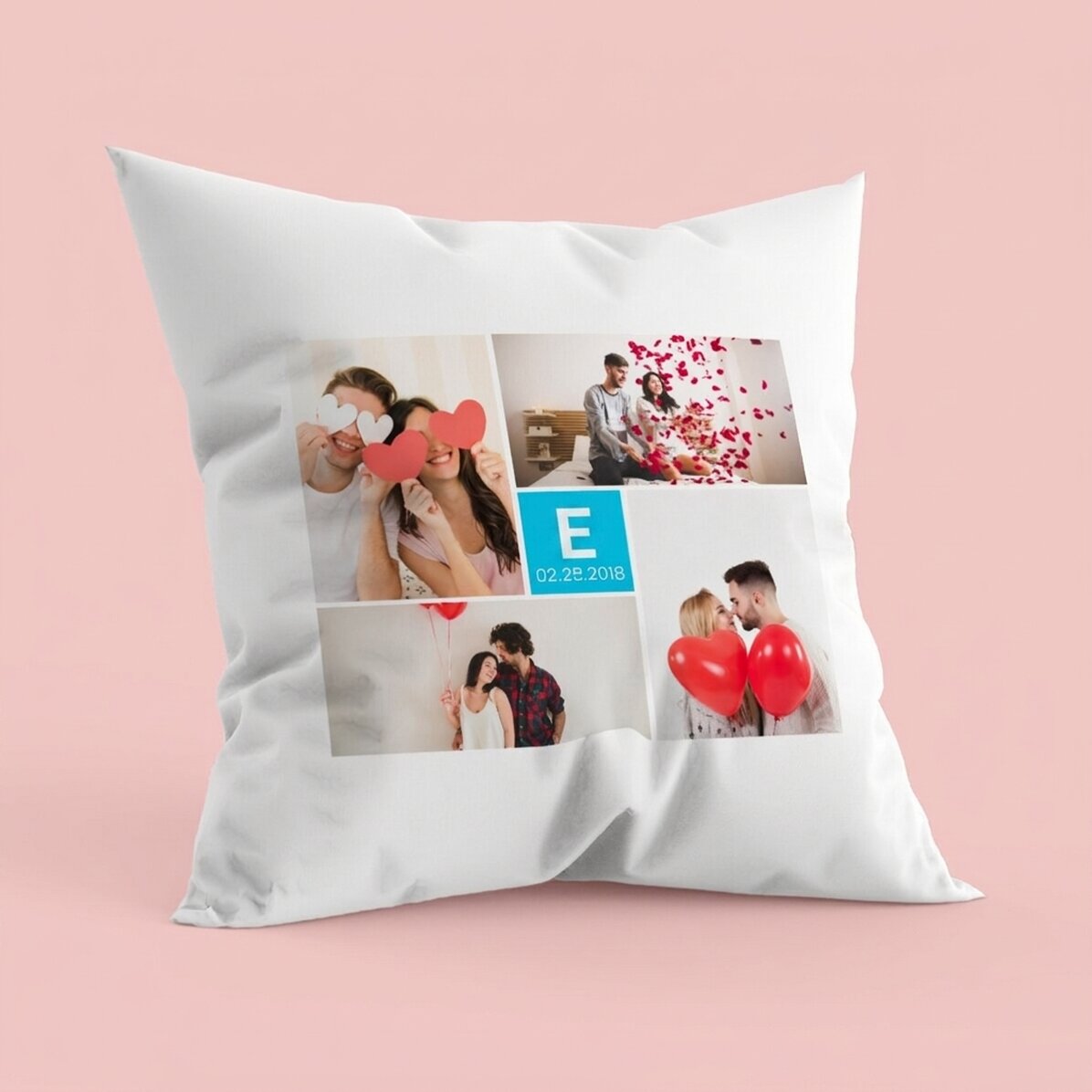 Personalizovaný polštář se 4 fotografiemi a iniciálou