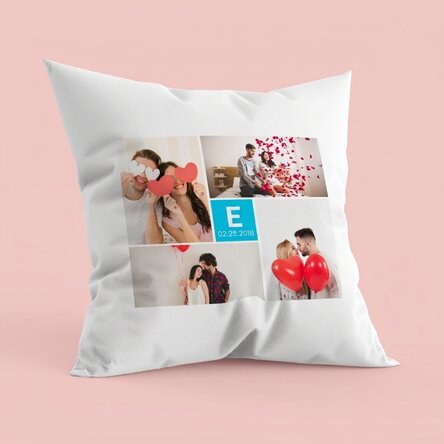 Personalizovaný polštář se 4 fotografiemi a iniciálou