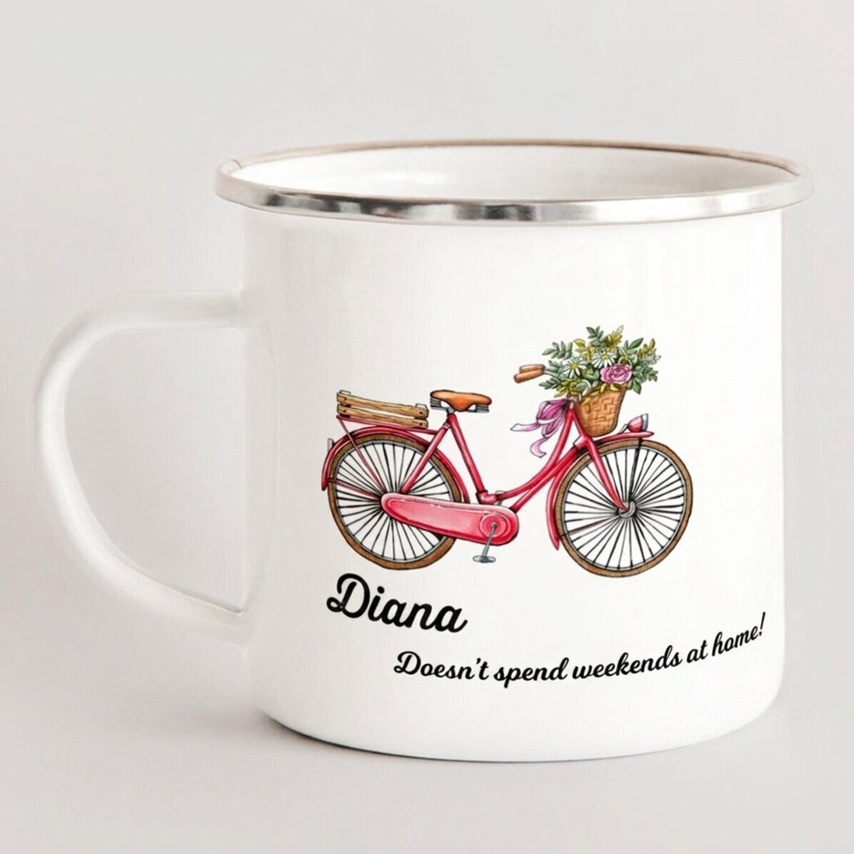 Personalizovaný smaltovaný kovový hrnek – model retro kolo