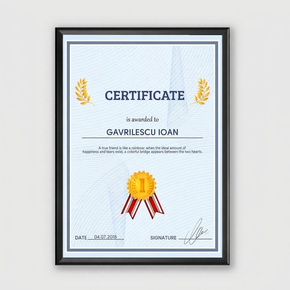 Osobní obraz – Certifikát uznání